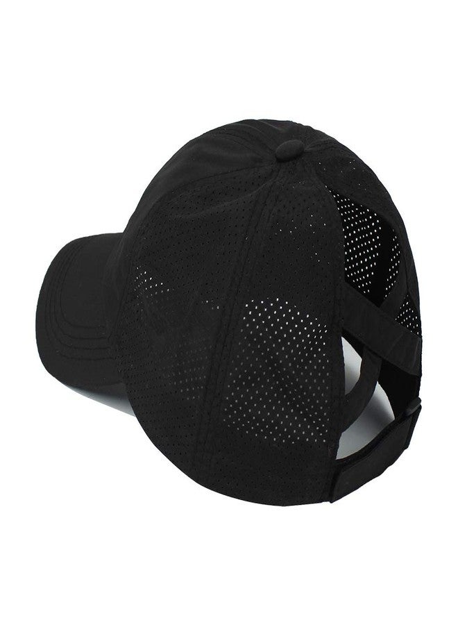 FGSS Criss-Cross Ponytail-Baseball-Cap for Women - Summer Adjustable Quick-Dry High-Messy-Bun Dad-Hat Fit for 22" Black - Image 2